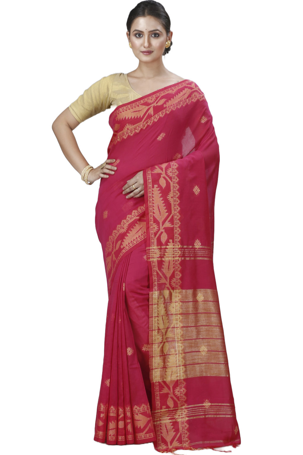Pink Pure Cotton Tuma Hand Loom Saree (1192)